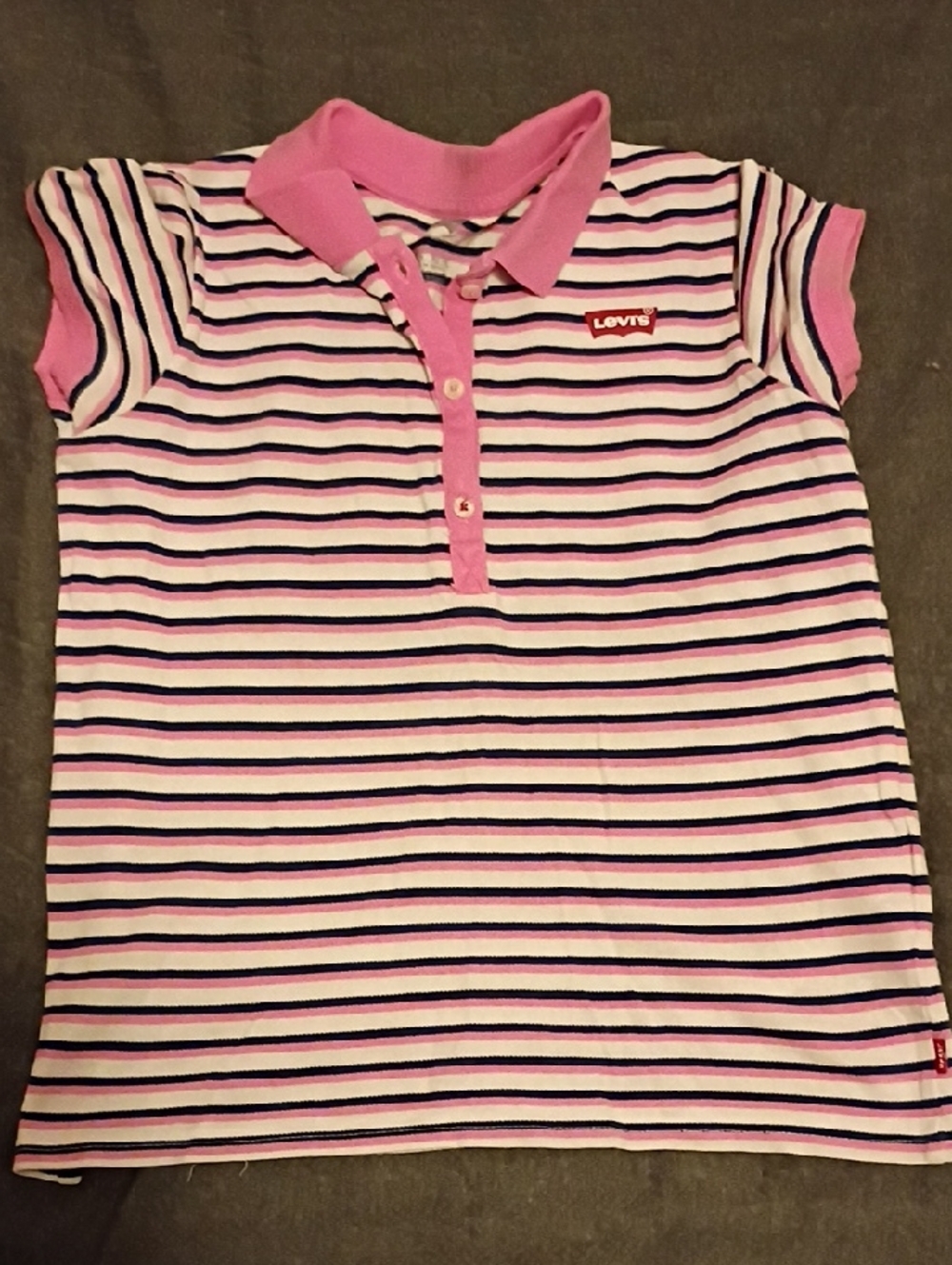 Levi's Girls Pink and Navy Striped Polo Shirt